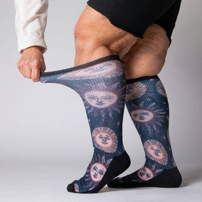 Viasox Celestial Moon EasyStretch™ Socks Side View With Stretch