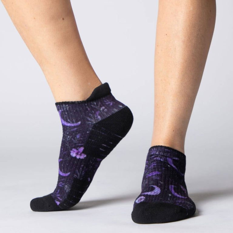 Purple Moon Ankle Compression Socks Side View On Feet - Viasox