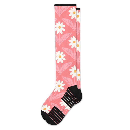 Coral Daisy Compression Socks