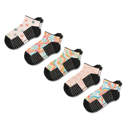 Viasox Retro Pastel Ankle Compression Socks 5-Pack Bundle front view