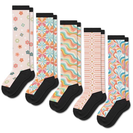 Retro Pastel EasyStretch™ Socks 5-Pack Bundle